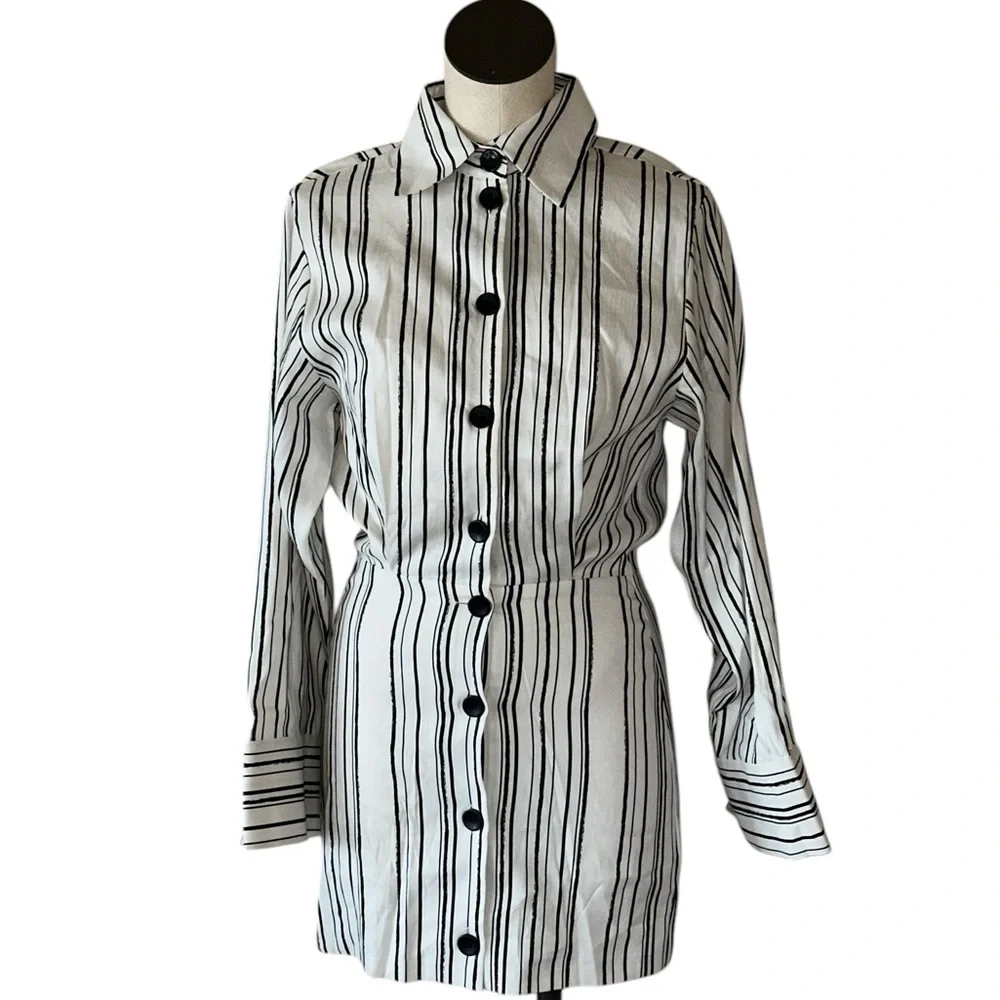 NWT H&M Linen-Blend Shirt Dress Striped